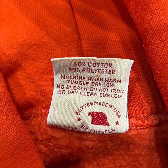 Vintage Russell Athletic 80s Mens Orange Essential Blank Sweatshirt Hoodie Large - Picture 4 of 6
